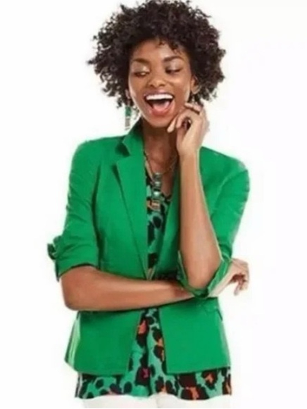 CAbi Green Women's Blazer - Tailored Roll-Sleeve Jacket